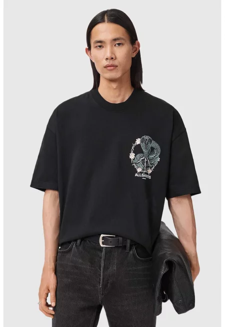 Уголемена тениска SnakeBite с принт на гърба - Бял/Зелен/Черен