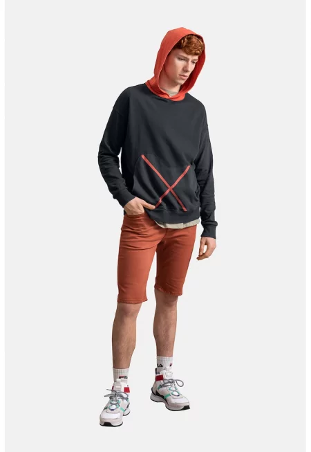 Унисекс худи с джоб кенгуру - Корал/Антрацитно сиво