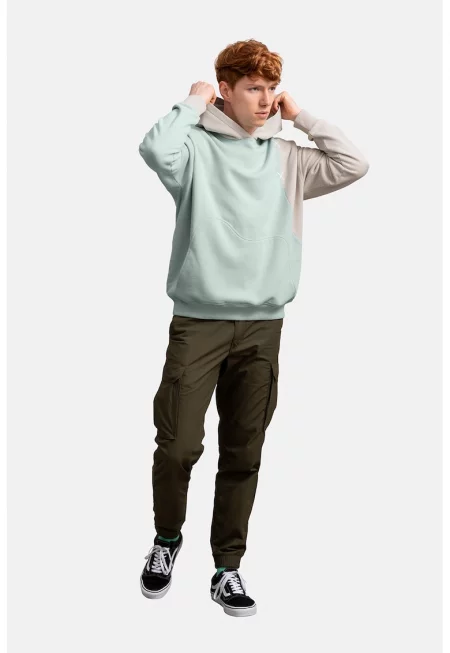 Унисекс худи с контрастни ръкави - Слонова кост/Ментово зелено