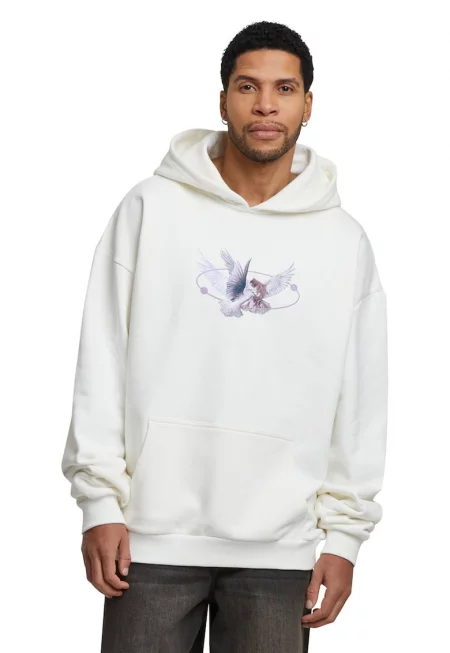 Унисекс худи с принт - Мръснобял