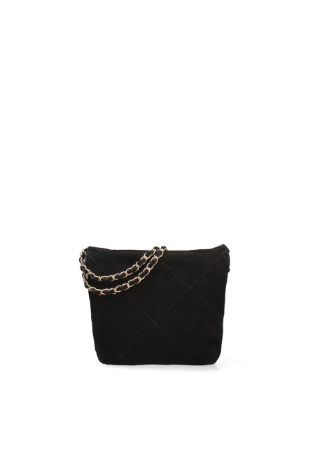 Велурена чанта през рамо Edera Plux с презрамка с верижка - Черен