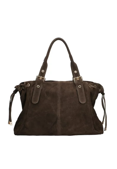 Велурена чанта за рамо с две отделения - Тъмнокафяв