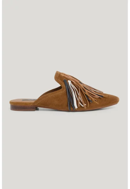 Велурено сабо с ресни - Черен/Тъмнокафяв/Мръснобял