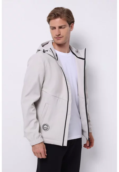 Яке с качулка и висока яка - Светло сив