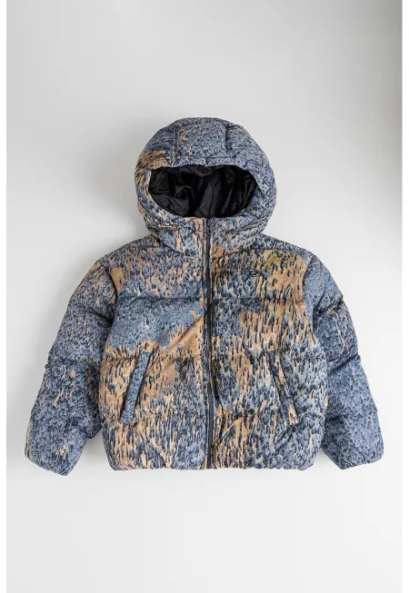 Зимно яке Nylon с качулка - Прашно синьо/Камел