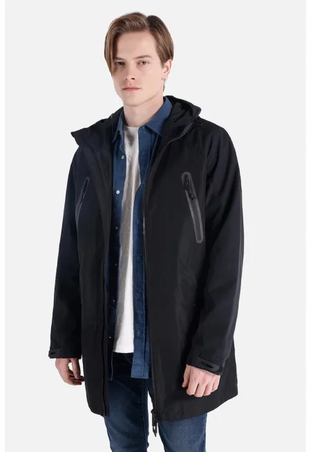 Зимно яке с джобове с цип и качулка - Черен