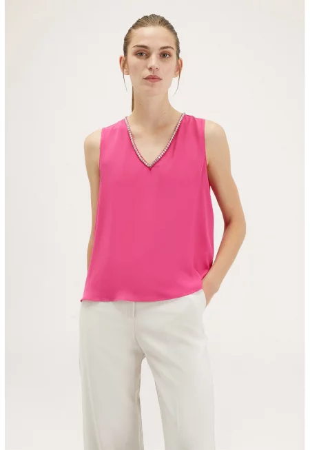 Блуза без ръкави с шпиц - Бял