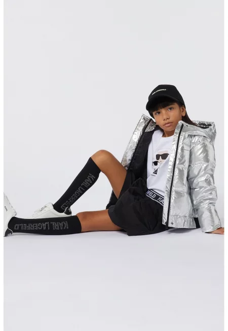 Блуза с лого - Бял/Избеляло черно