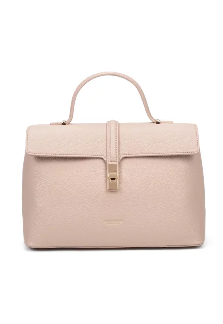 Чанта от еко кожа с капаче - Бледо розово