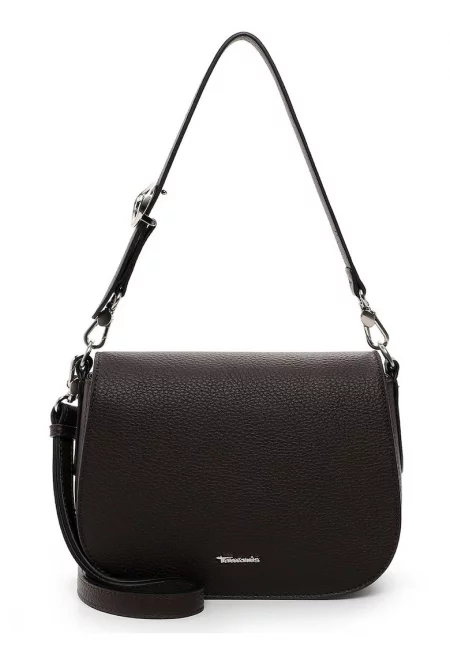 Чанта през рамо от еко кожа с капаче - Кафяв