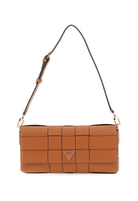 Чанта през рамо от еко кожа с отделяща се презрамка - Канелено кафяво