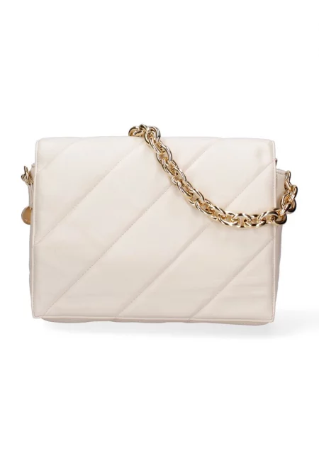 Чанта през рамо от еко кожа с презрамка-верижка - Бежов