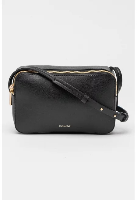 Чанта през рамо от еко кожа с регулируема презрамка - Черен