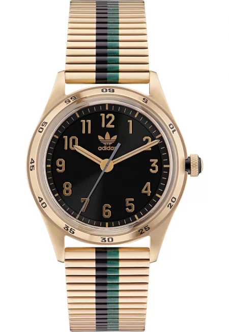 часовник  Style Code Four AOSY22526 - унисекс - черно-зелен - златиста стомана - 50 м водоустойчив