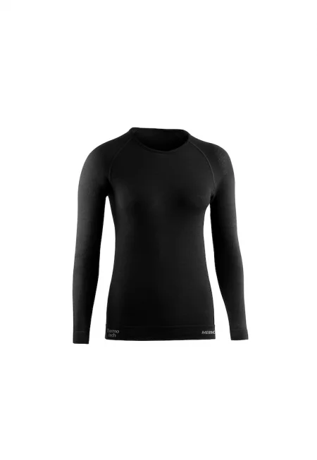 Дамска термо тениска с дълъг ръкав -  Merino Lite - черна