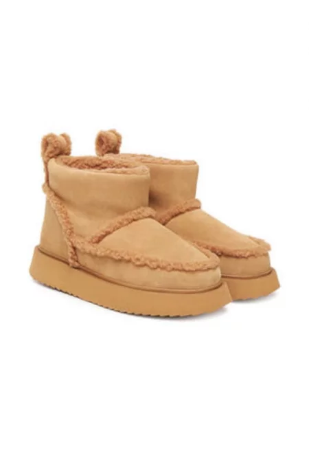 Дамски боти за сняг -  305626998 - естествена кожа - горчица