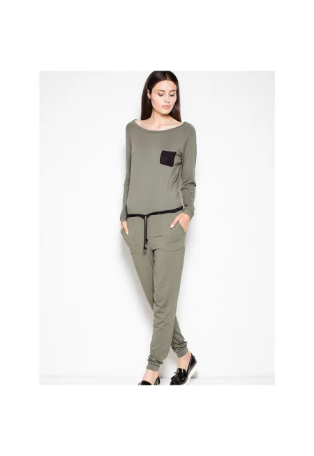 Дамски гащеризон  зелен - дълъг ръкав - дълги крачоли - еластична материя.