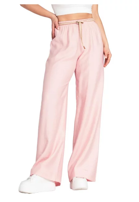 Дамски панталон  розов - ефирен - вискозен - свободен - SM