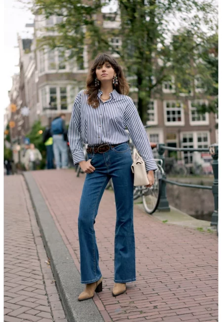 Дамски разкроени дънки  тъмносини JD292F-6 16688