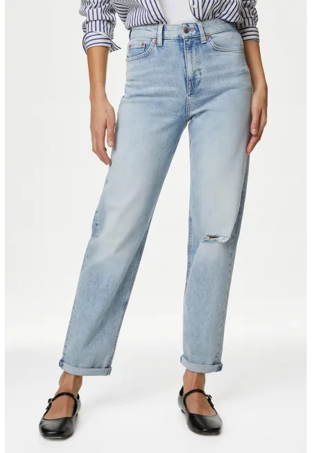 Дънки Boyfriend над глезена - Ледено синьо