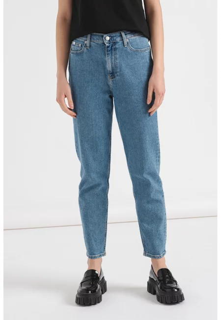 Дънки стил Mom Fit със средновисока талия - Светлосин меланж