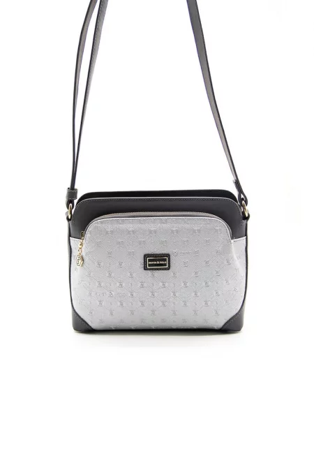 Екологична кожена чанта crossbody с джобове с цип - Сива