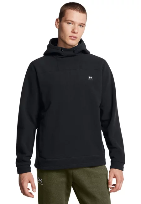 Фитнес худи от микрополар с лого - Черен