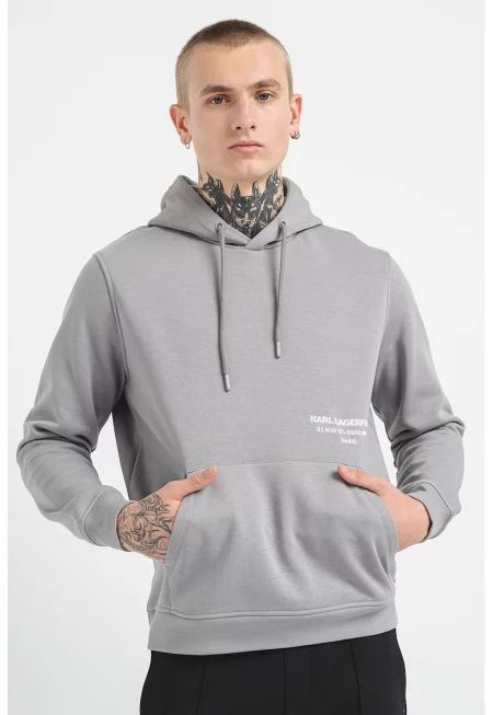 Худи с връзка и джоб кенгуру - Светлосив меланж