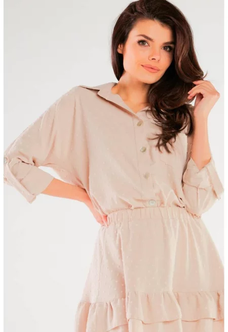 Камъна A425 Елегантна дълъг ръкав - Бежов