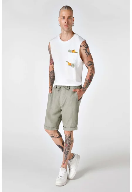 Къс ленен панталон с връзка