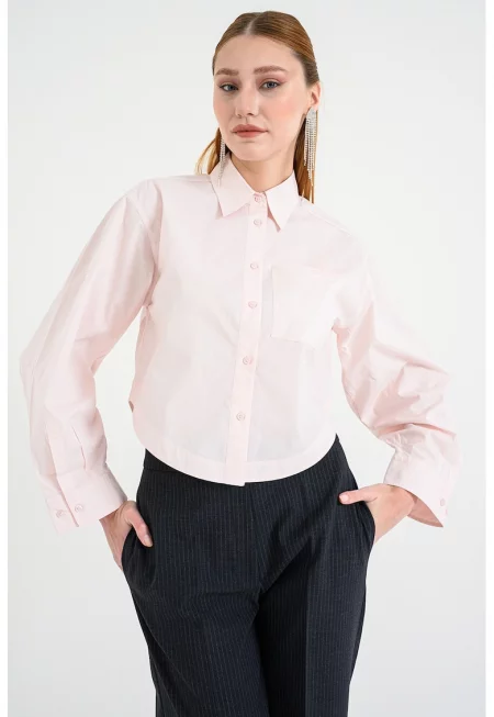 Къса памучна риза Boskota - Бледо розово
