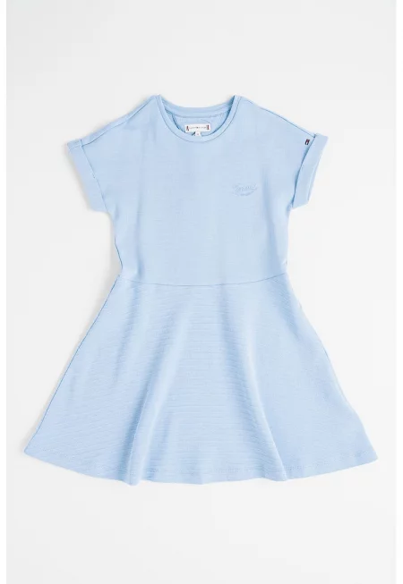 Къса рокля с памук с къси ръкави - Светлосин