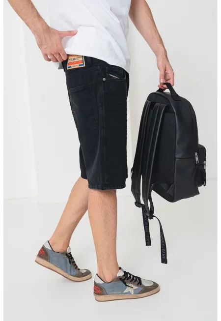 Къси свободни дънки с копчета - Черен