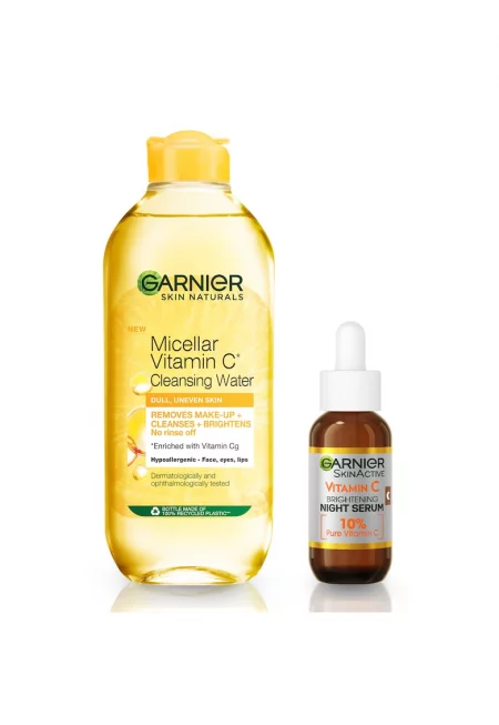 Комплект Мицеларна вода  Skin Naturals - обогатена с витамин C - 400 мл + Нощен серум Garnier Skin Naturals с чист витамин C - 30 мл