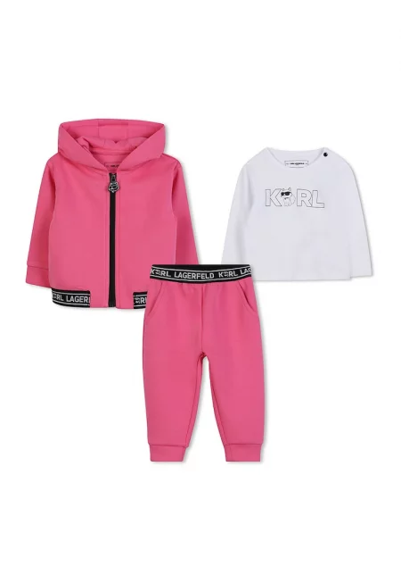 Комплект с лого - 3 части - Бял/Фуксия