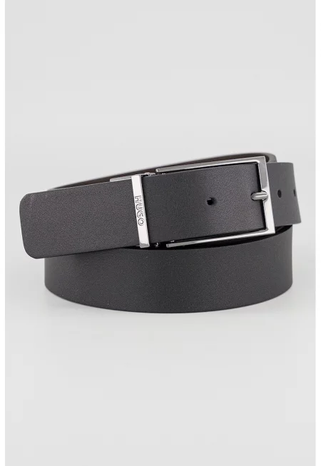 Кожен колан с метална тока - Черен