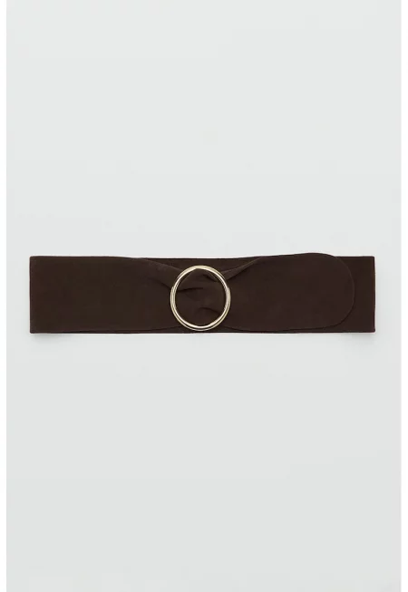 Кожен колан с овална тока - Тъмнокафяв