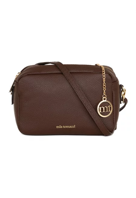 Кожена чанта през рамо с 2 отделения - Тъмнокафяв