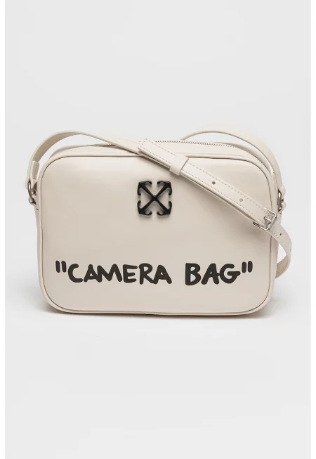 Кожена чанта с релефен текст - Бял/Черен