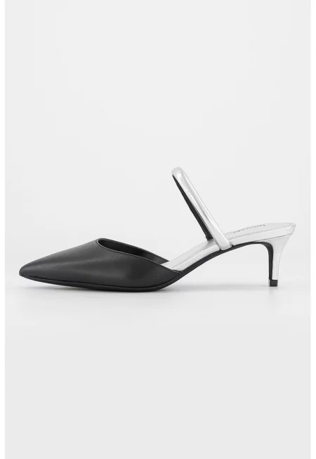 Кожени мокасини с остър връх - Черен/Сребрист