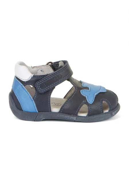 Кожени сандали с апликация - Бял/Ултрамарин синьо/Светлосин
