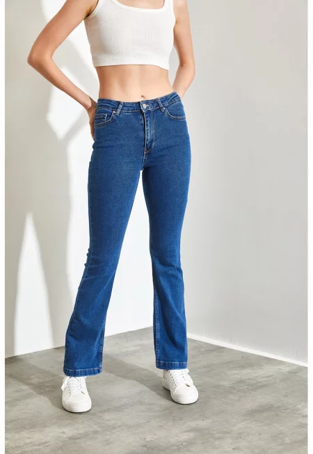 Леко разкроени дънки с висока талия - Кралско Синьо