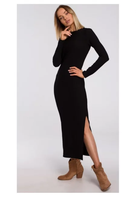 Макси рокля с цепка на крака - черно