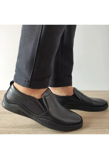 Мъжки перфорирани ежедневни обувки  640003A 01-N Черни