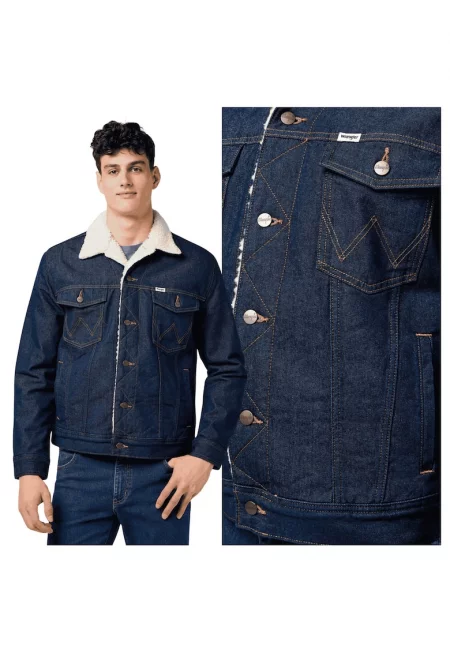 Мъжко яке -  Sherpa Denim Jacket - Regular Fit - Деним дизайн - Без качулка - С копчета - Памук - M INTL - Синьо