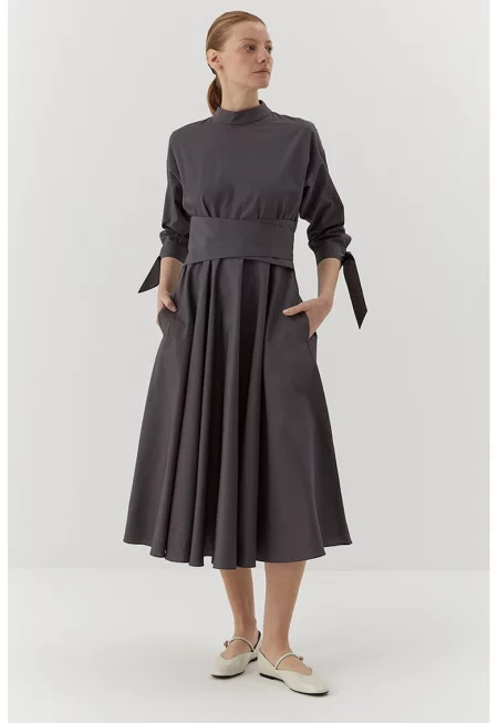 Миди рокля Audrey от органичен памук - Tъмносив