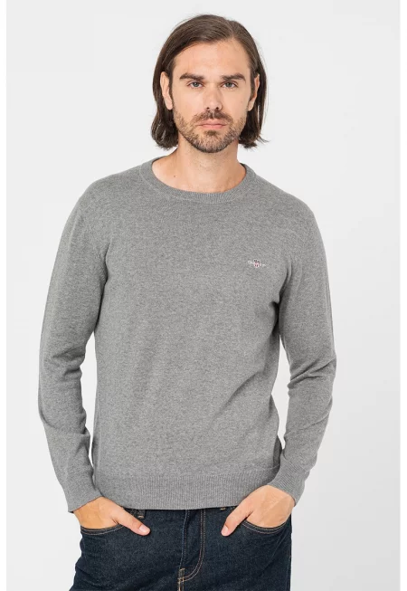 Памучен пуловер Classic - Сив меланж