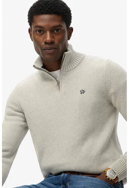 Памучен пуловер с къс цип