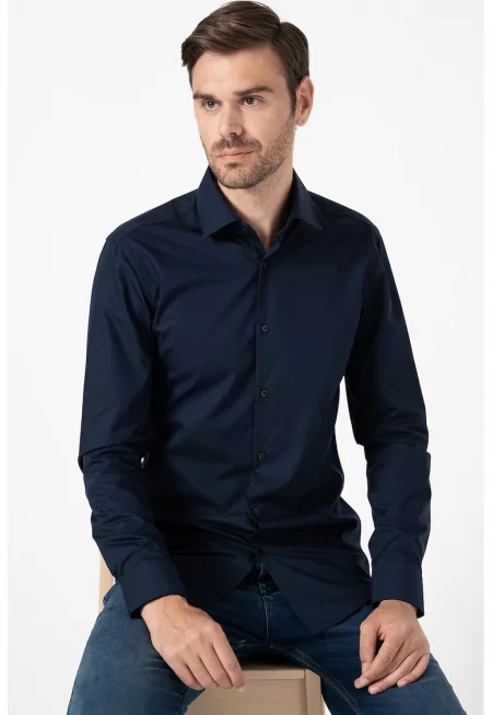 Памучна слим риза Kenno - Тъмносин