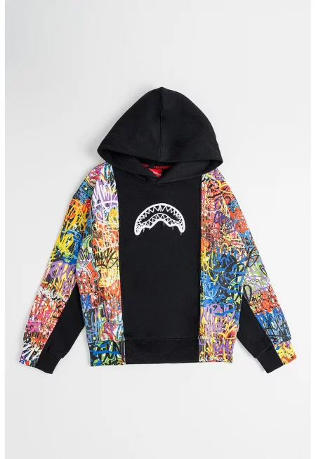Памучно худи с шарка - Черен/Многоцветен